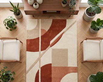 Tappeto geometrico ondulato retrò – arancione bruciato, beige, crema MCM Style