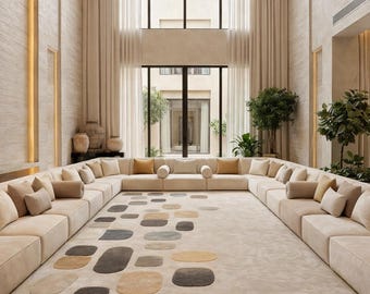 Tappeto in lana annodato a mano - Texture 3D effetto pietra ciottolo neutra, stile MCM 5 x 8 piedi