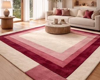 Tappeto fatto a mano con motivo tufted – Tappeto rosa astratto moderno, 3x5 piedi 4x6 piedi
