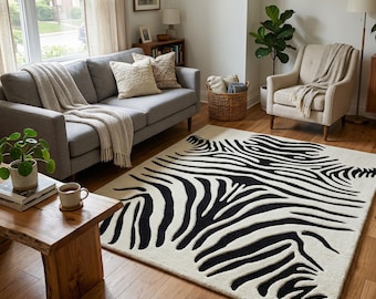 Tappeto zebrato intagliato a mano – Lana neozelandese, tappeto moderno trapuntato 3D