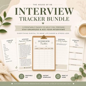 Pack de suivi des entretiens | Planificateur d'entretien imprimable |  Cahier de planification de carrière | Liste de contrôle pour la préparation d'un entretien | Téléchargement instantané PDF