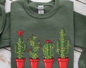 Christmas Cactus Sweatshirt, Cactus Lover Gift, Plant Lover Shirt, Holiday Sweater, Cowgirl Shirt, Winter Hoodie
