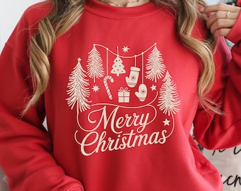 Merry Christmas Sweatshirt, Christmas Tree Shirt, Vintage Christmas Tree Sweater, Christmas Party Hoodie, Winter Holiday Shirt