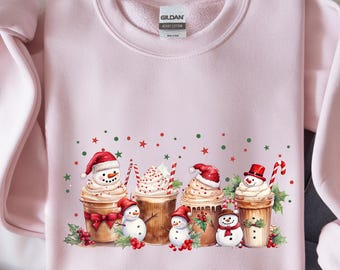 Winter Coffee Cups Sweatshirt, Snowman Hoodie, Winter Woman Shirt, Winter Hoodie, Coffee Sweater, Coffee Lover Gift