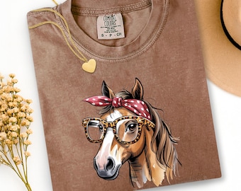 Comfort Colors® Western Horse T-Shirt, Cowgirl Shirt, Horse T-Shirt, Country Shirt, Glasses Horse Shirt, Cute Cowgirl Gift, Horse Shirt