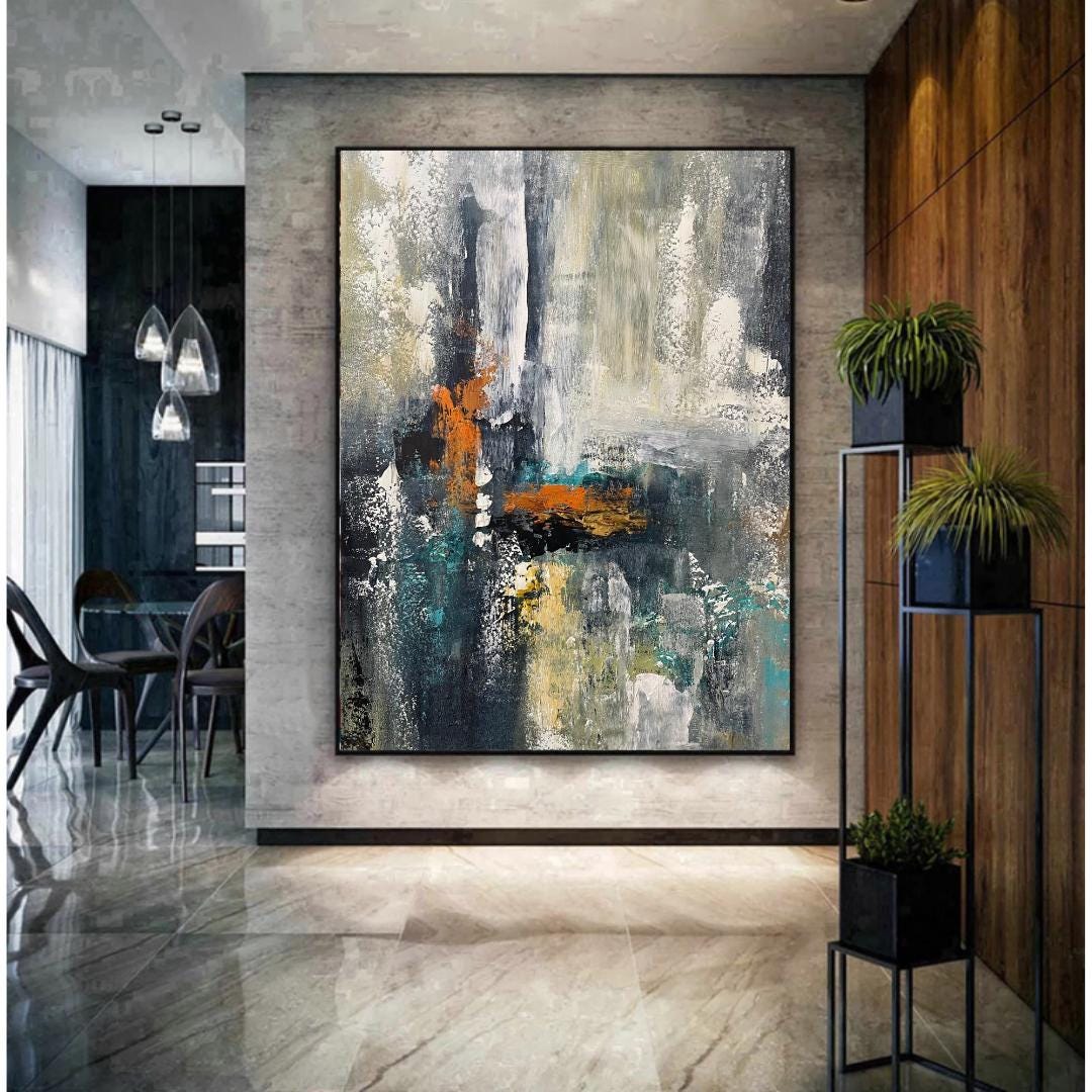 Modern Abstract Digital Wall Art – Textured Neutral Printable With Teal ...