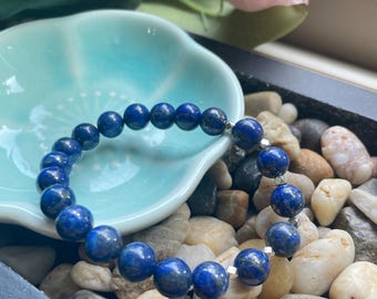 Pulsera de lapislázuli de 8x8 cm, hecha a mano con piedras preciosas azules.