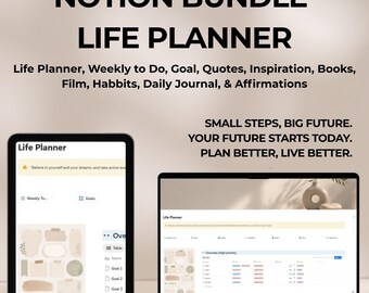 Notion Life Planner Bundle | Daily Journal, Goals, Affirmations (Digital Download)