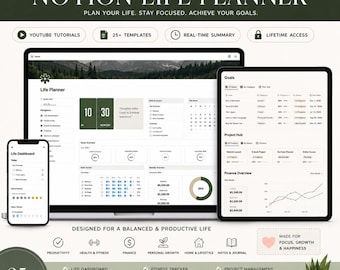 Ultimate Notion Life Planner | All-in-One Dashboard | Habit Tracker | ADHD Planner | Finance Tracker | Digital Planner | Journal
