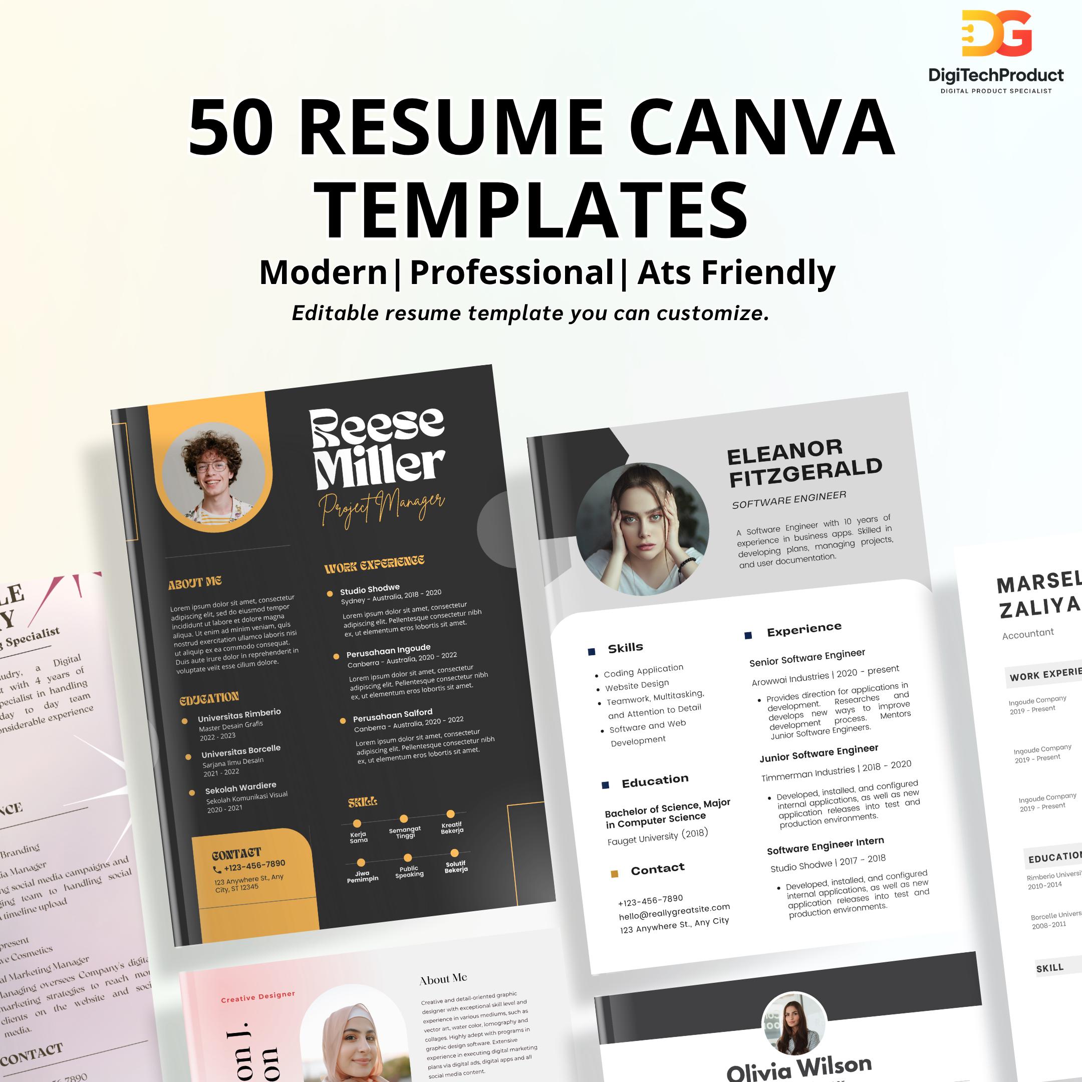 Modern Resume Template Canva Editable Creative CV Template Minimalist ...