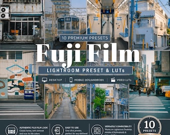 Fuji Film Lightroom Presets & Video LUTs | Vintage Cinematic Emulation (10 Presets)