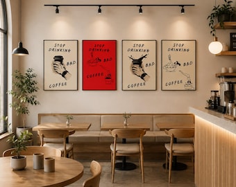 6 Coffee Wall Art Prints Bundle, Printable Coffee Shop Posters, Minimalist Cafe Decor, Kitchen Wall Art, Digital Download PNG Stop Drinking