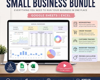 Small Business Tracker Bundle | Google Sheets, Excel Bookkeeping, Inventory, Order, Customer Templates