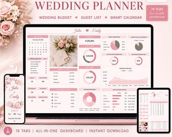 Wedding Planner Spreadsheet, Wedding Budget Tracker, Google Sheets & Excel Wedding Planner, Guest List, Timeline Checklist | Lifetime Access