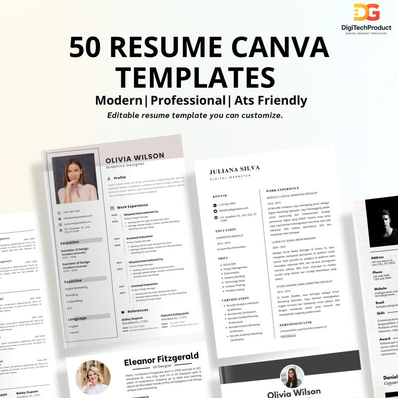 ATS Friendly Resume Template Bundle Canva Editable CV for Job ...