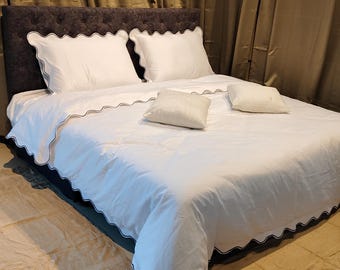 Juego de funda nórdica con elegante bordado festoneado – Ropa de cama de lujo personalizada