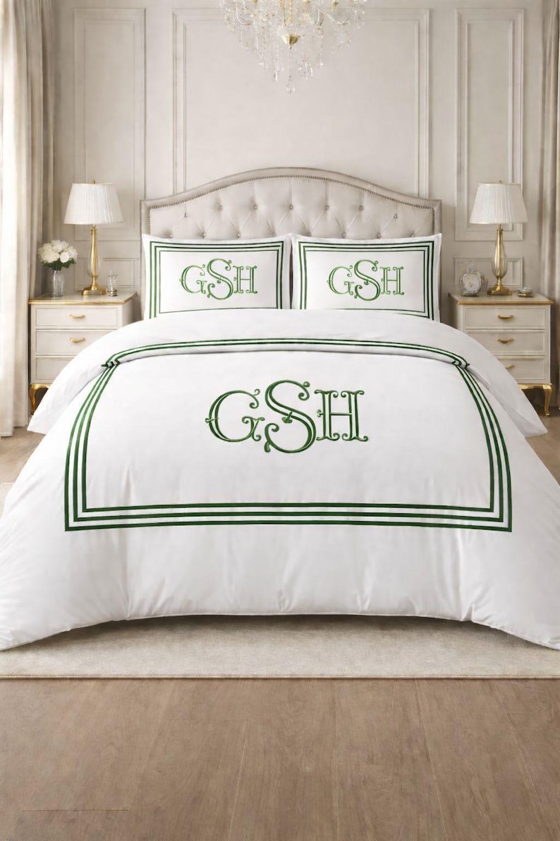 Elegant Triple Border Monogram Duvet Cover – Personalized Luxury ...