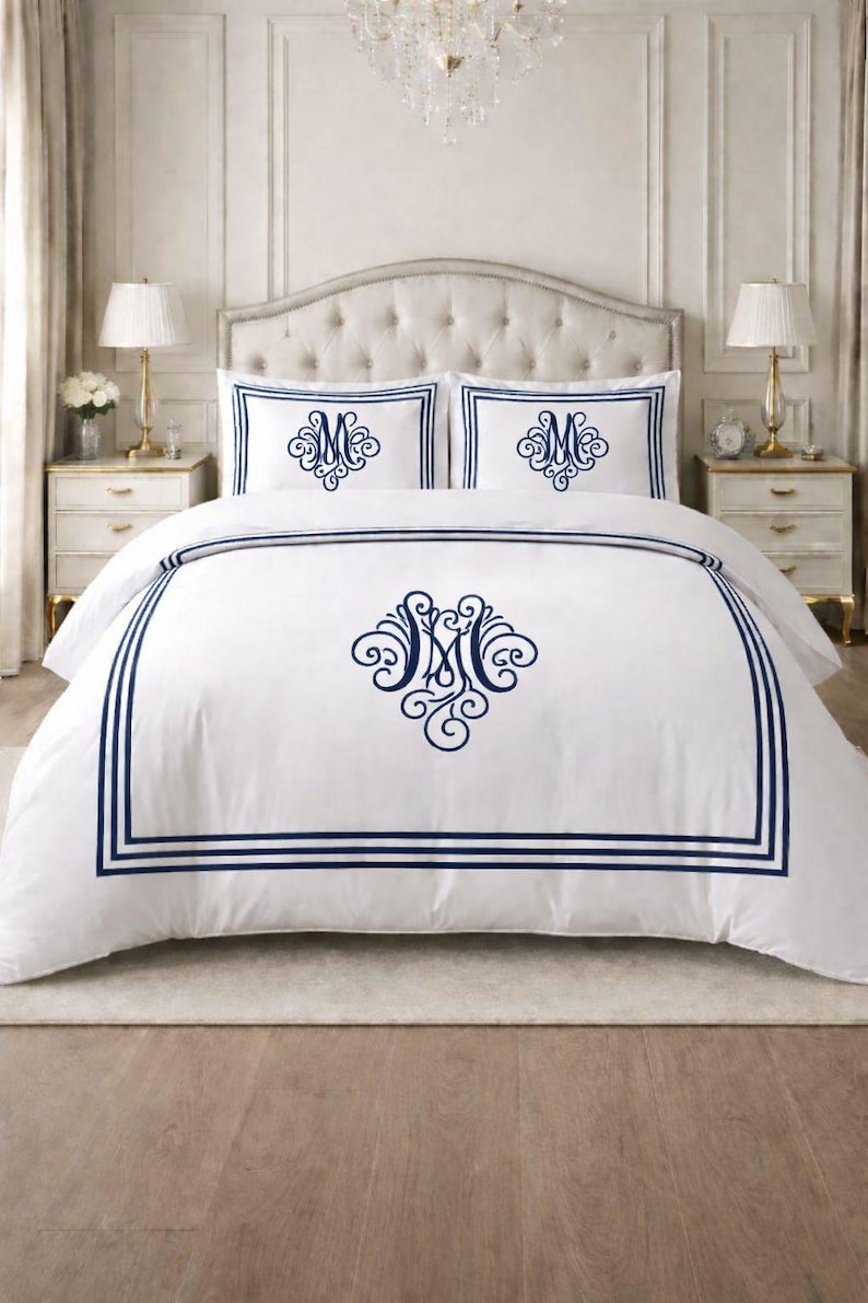 Elegant Triple Border Monogram Duvet Cover – Personalized Luxury ...