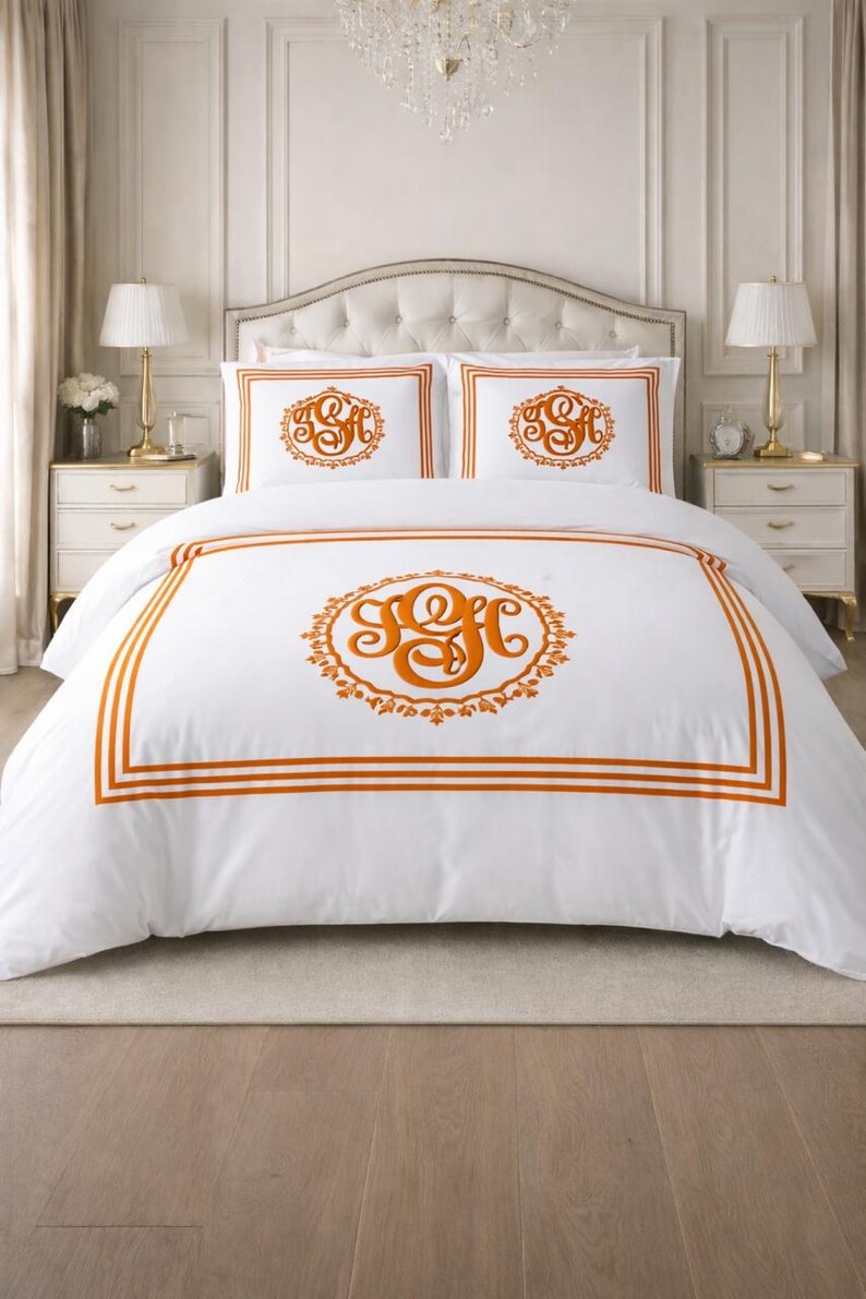 Elegant Triple Border Monogram Duvet Cover – Personalized Luxury ...