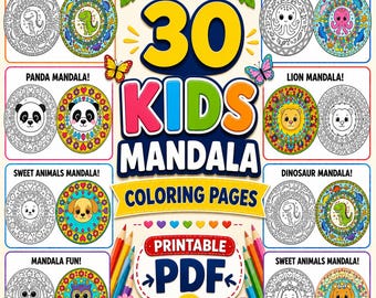 30 kolorowanek z mandalami dla dzieci, łatwe mandale dla dzieci w wieku 5-7 lat, do druku w formacie PDF