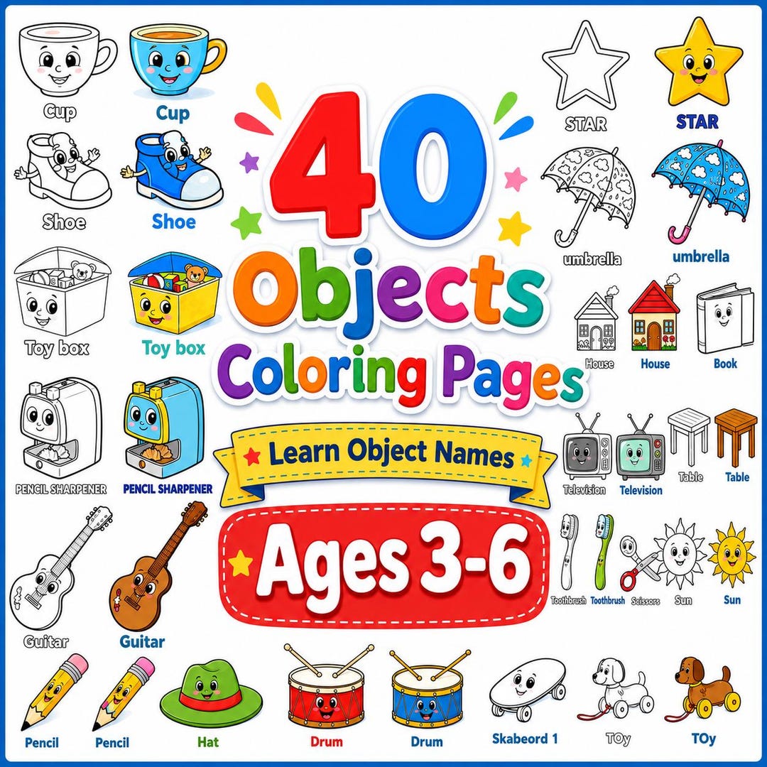 40 Objects Name Coloring Pages for Kids , Preschool and Kindergarten ...
