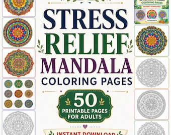 50 Mandala Coloring Pages for Adults ,Stress Relief  Digital Download PDF