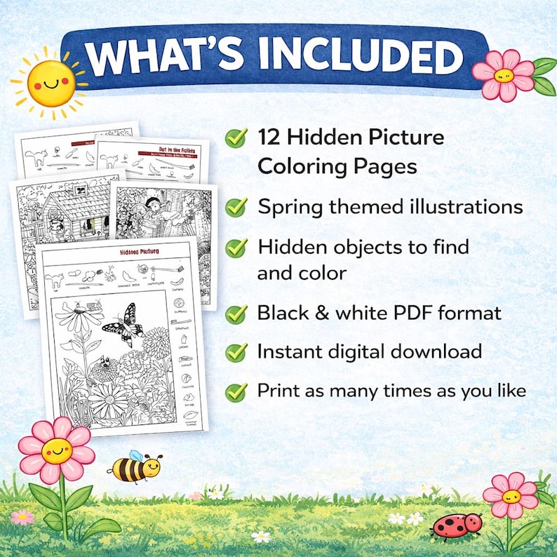 Hidden Pictures Spring Printable , Seek and Find Kids Activity PDF Ages ...