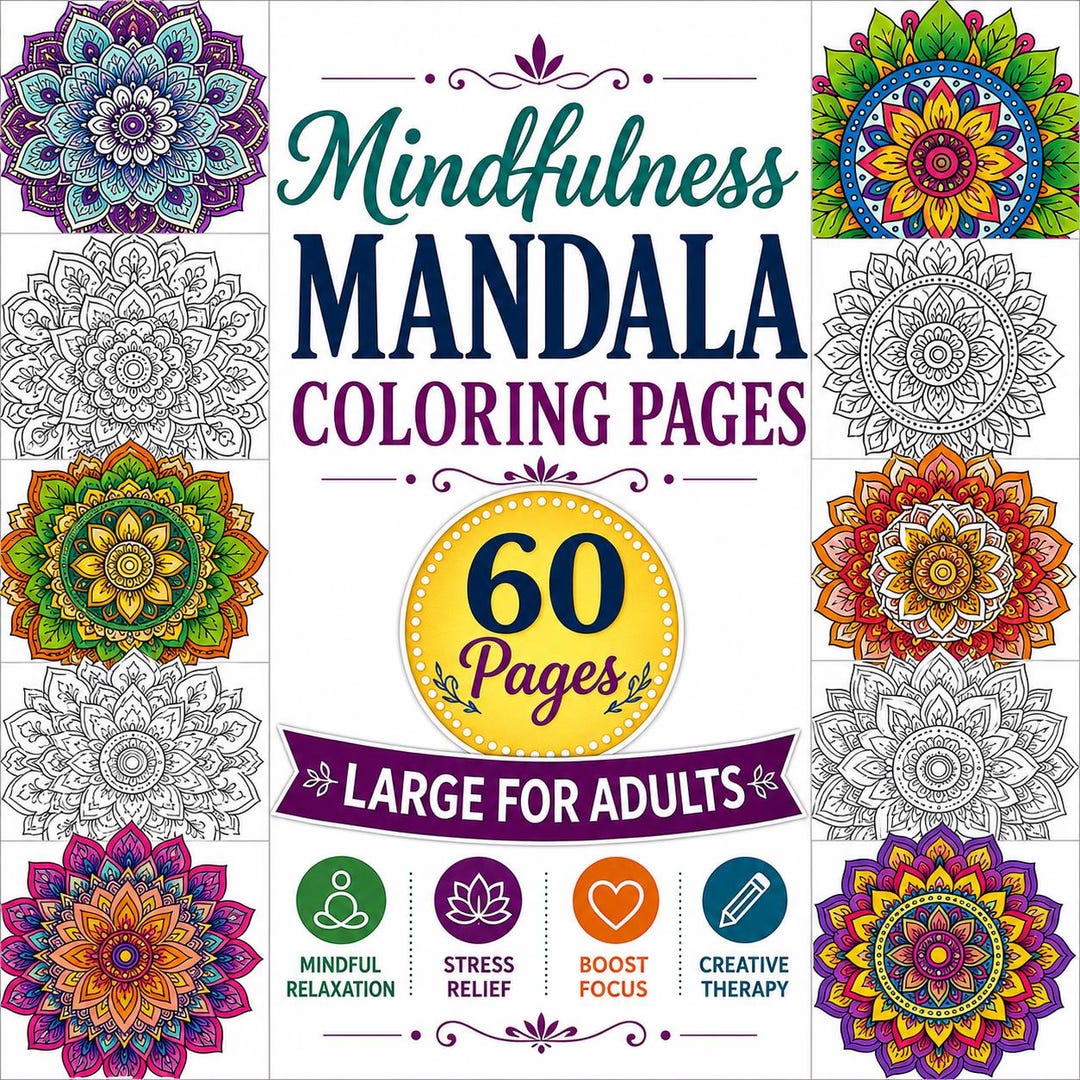 60 Mandala Coloring Pages for Adults , Stress Relief Coloring Book PDF ...