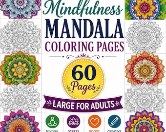 60 Mandala Coloring Pages for Adults ,  Stress Relief Coloring Book PDF