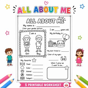 All About Me Worksheet  , Student Information Sheet ,First Day of School Activity  PDF