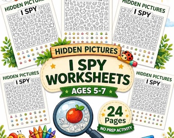 24 Hidden Pictures I Spy Printable | Kids  Puzzle  Worksheets for Kids | Find & Count Activity