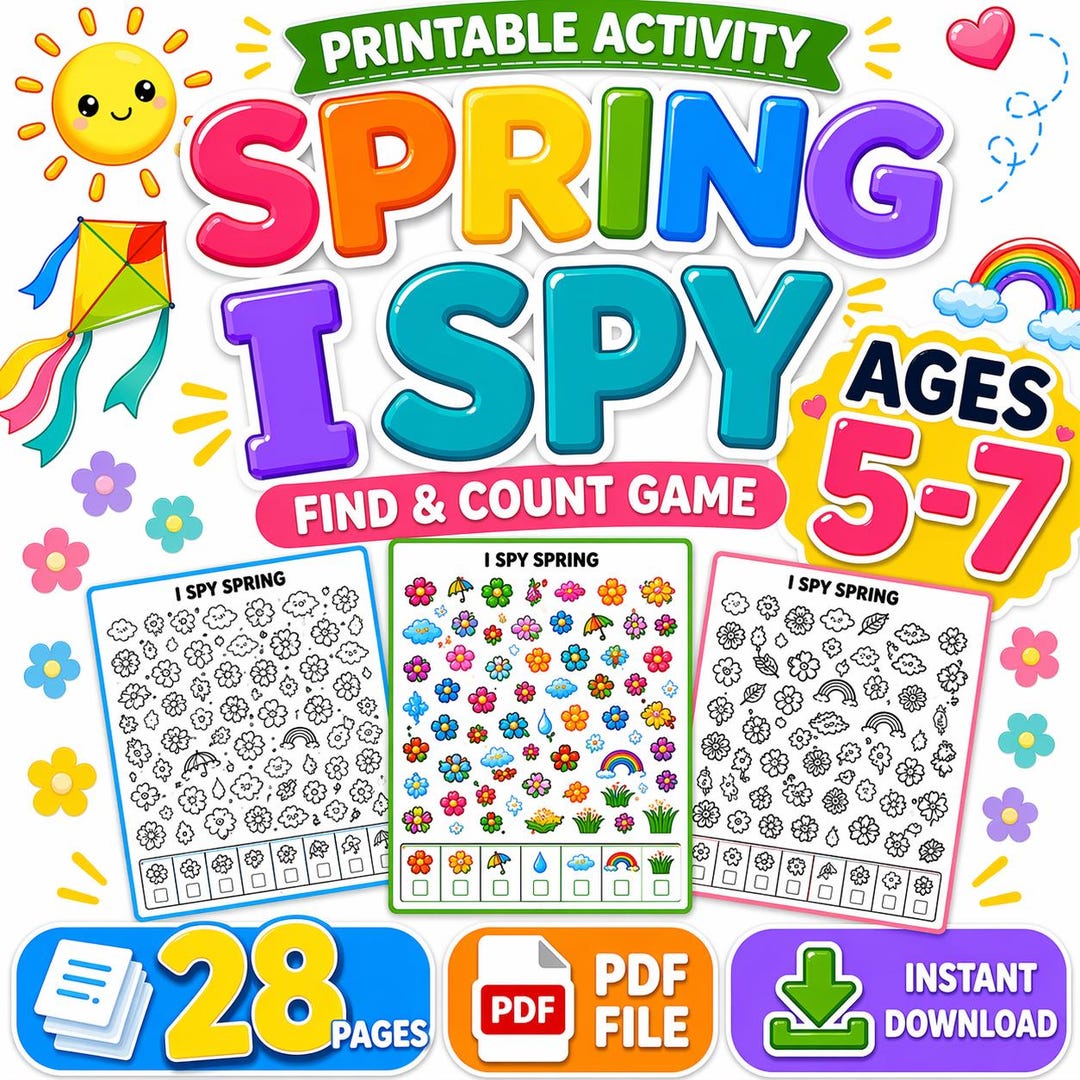 Spring Spy Spring I Spy Printable Activity Pack for Kids Ages 5-7 (digital ...