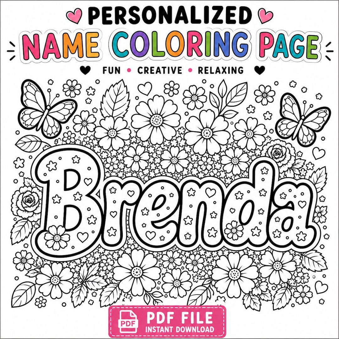 Personalized Name Coloring Page , Kids Printable Activity , Floral ...