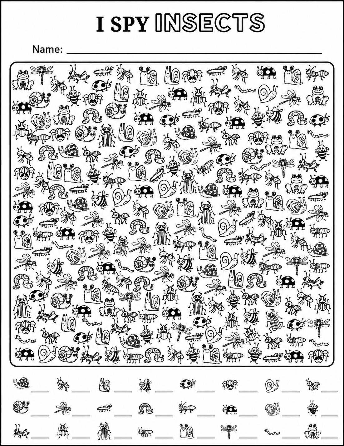 I Spy Insects Printable , Bugs Activity Book , Search and Find ...