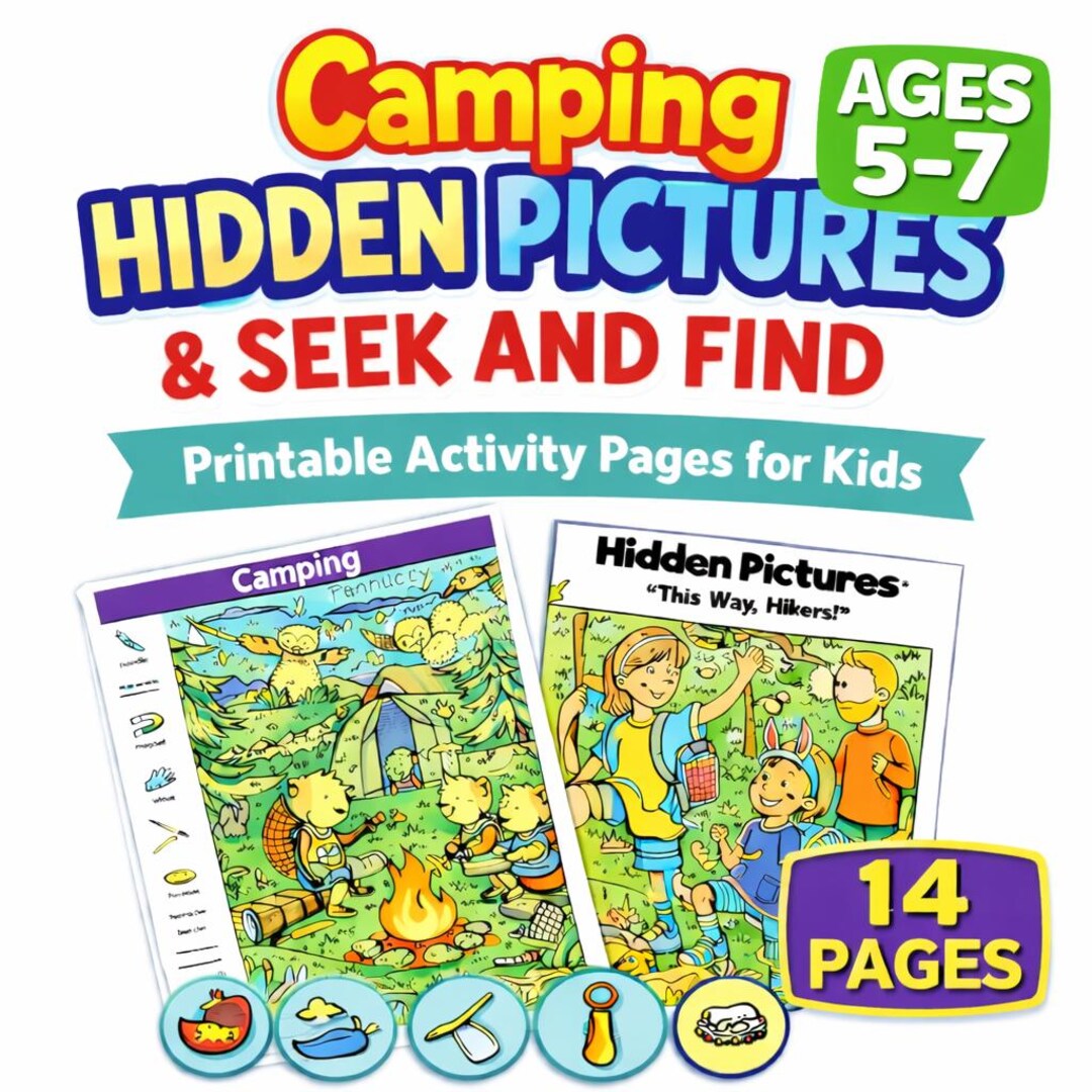 Camping Hidden Pictures Printable, Seek and Find Activity Pages, Summer ...