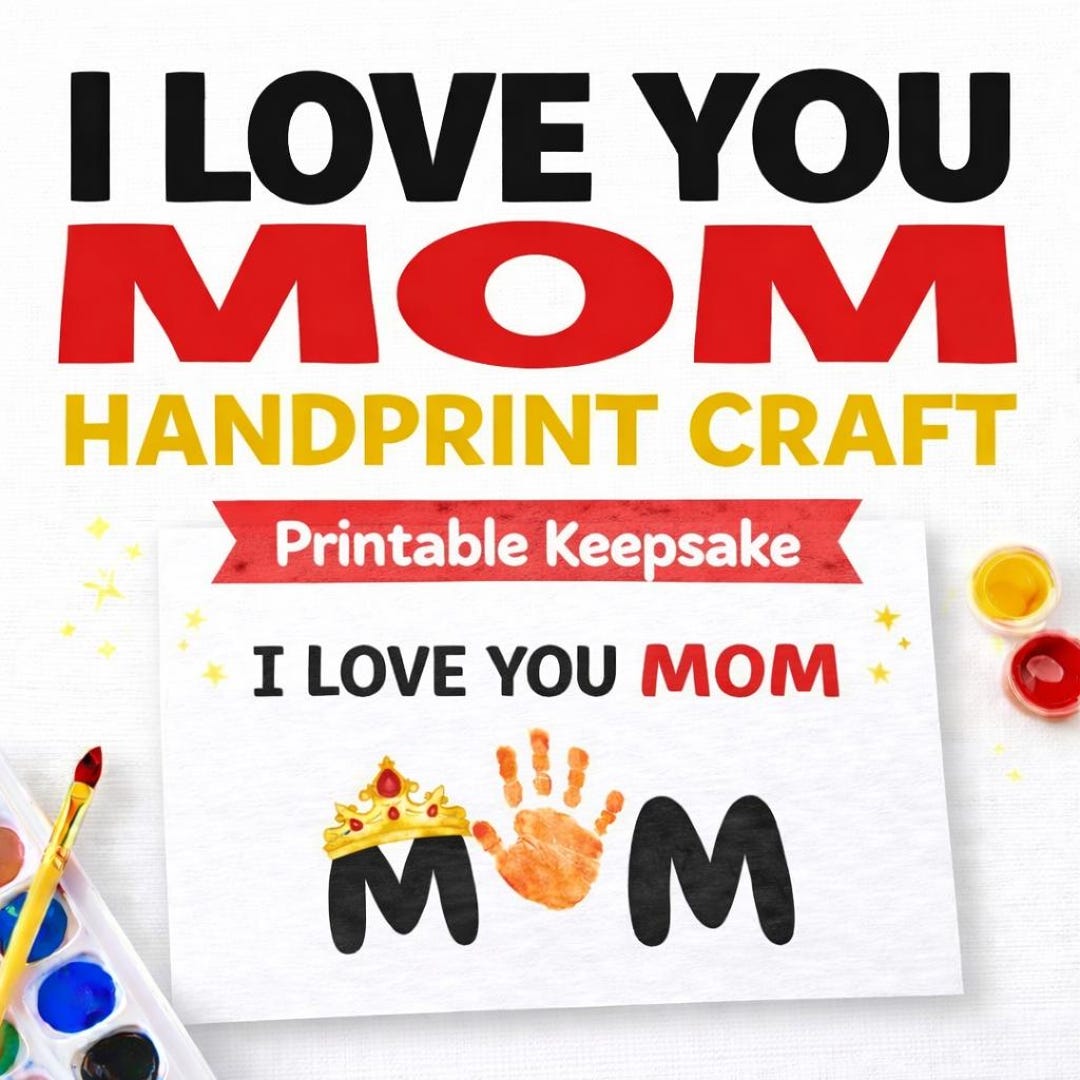 I Love You Mom Handprint Craft , Printable Mother’s Day Gift DIY ...