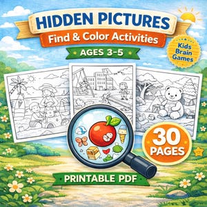 Feuilles de travail sur les images cachées pour les enfants de 3 à 5 ans, PDF imprimable « Chercher et trouver »