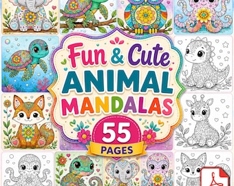 Kolorowanki z mandalami zwierząt, aktywności do druku Kawaii, Instant Downland PDF