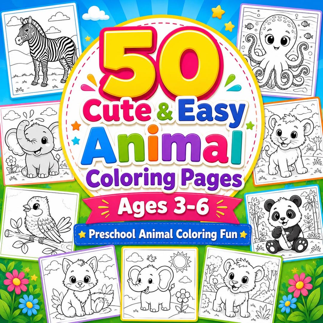 50 Easy Animal Coloring Pages for Kids Ages 3-6 Printable Toddler PDF