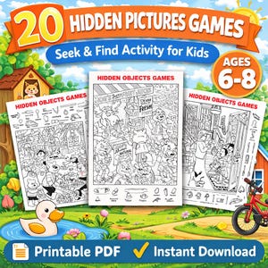 Images cachées - Activités 20 pages, I Spy, version imprimable pour les enfants de 6 à 8 ans, PDF Find & Count