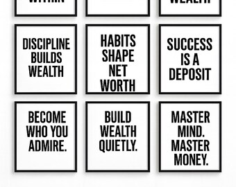 Láminas artísticas sobre mentalidad de riqueza / Decoración minimalista de oficina (descarga digital)