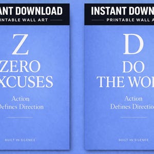 Lámina motivacional para pared, impresión con cita minimalista, póster de disciplina azul (descarga digital)