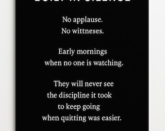 Construido en silencio – Impresión de poema motivacional minimalista