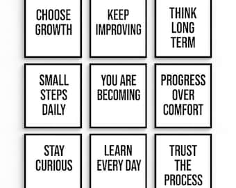 Láminas artísticas de mentalidad de crecimiento / Conjunto minimalista en blanco y negro (descarga digital)