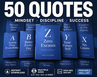 Lámina decorativa con frases motivacionales sobre disciplina y mentalidad de éxito (descarga digital).