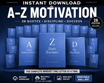 Lámina motivacional de la A a la Z / Frases minimalistas sobre disciplina (Descarga digital)