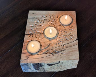 Spalted Maple Tea Light Candle Holder - Live Edge Tree Carving
