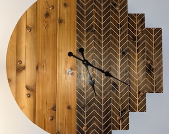 Holz Wanduhr - 35 "Uhr - Übergroß - Rustikales Dekor."
