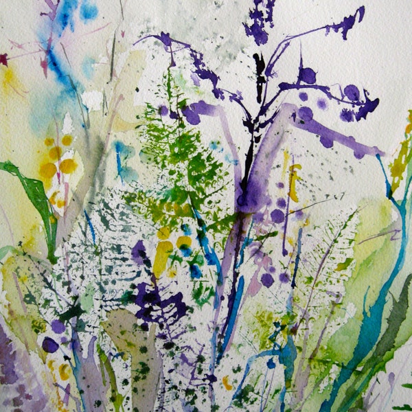 Original  Watercolor Painting Purple Art  "Wild Flowers" Original Art Wall Decor 16" x 12"  Carlie DeGaetano