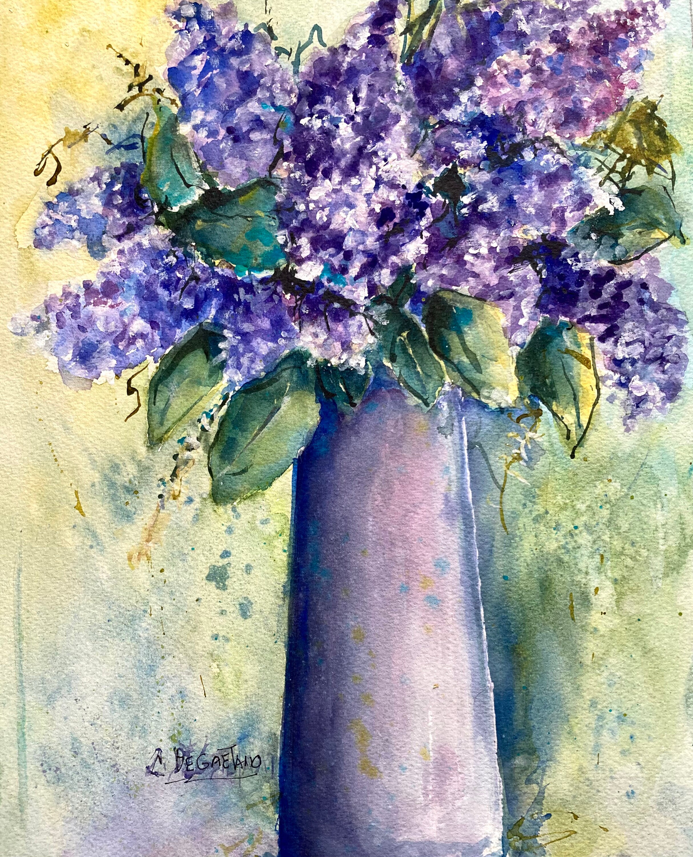 Watercolor Lilacs Original Painting Purple Lilacs in a Tall Vase Still ...